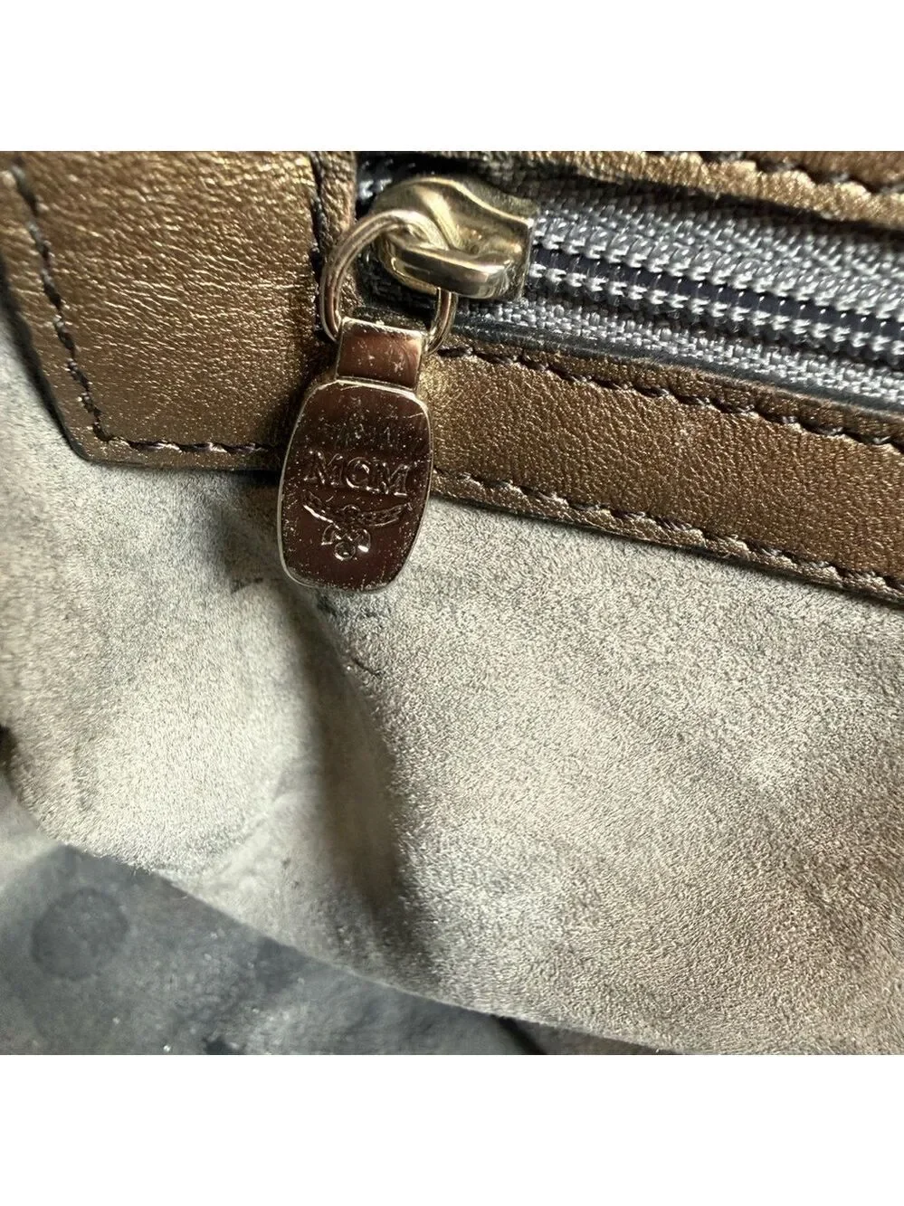 MCM Black Lion Monogram Satchel with Metallic Accents